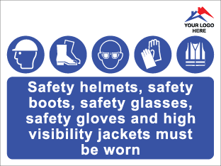 Custom logo: Multiple PPE must be worn (600mm x 450mm plastic c/w eyelets)