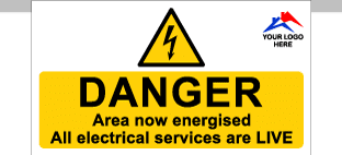 Danger Area now energised (small) PVC banner cw logo-TSC4037SL