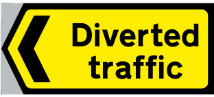 Diverted traffic (left pointing chevron)