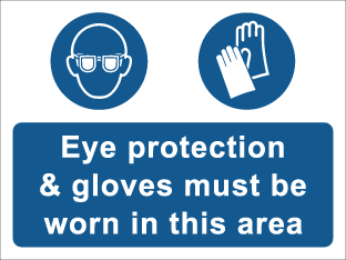 Eye protection and gloves must be worn in this area