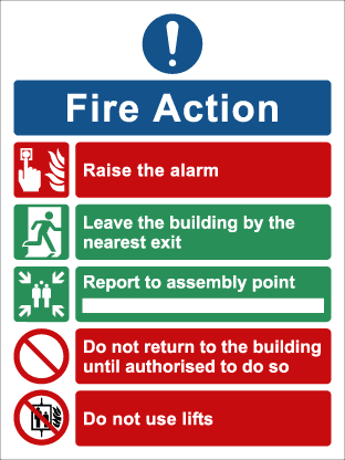 Multicoloured Fire Action (with do not use lifts symbol)