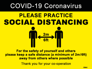 Please practice social distancing (2m) For the safety of yourself and others (200mm x 150mm Self Adhesive)