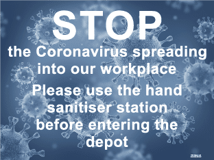 STOP the Coronavirus spreading into our workplace (400mm x 300mm plastic)