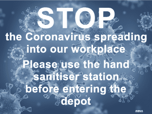 STOP the Coronavirus spreading into our workplace (600mm x 450mm plastic)