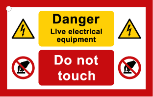 TSC3665LORA-Pack of 100 85mm x 54mm credit card style sign - Danger live electrical equipment do not touch cw single hole