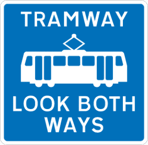 Tramway with traffic proceeding in both directions permanent aluminium sign