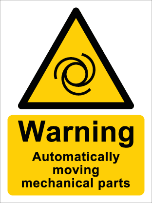 Warning Automatically moving mechanical parts c/w symbol