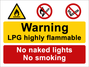 Warning LPG highly flammable No naked lights No smoking